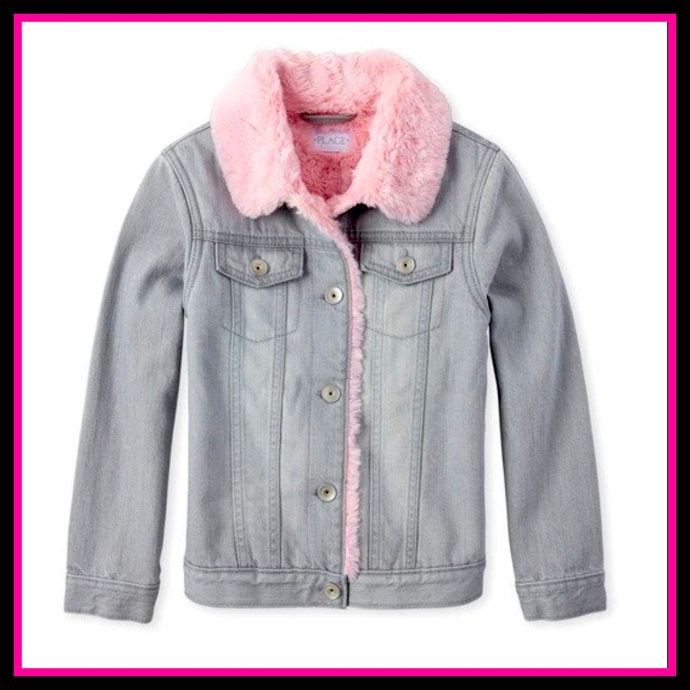 🔥NWT🔥The Children's Place Girls Sequin Heart Denim Jacket - Ashly Gray Wash